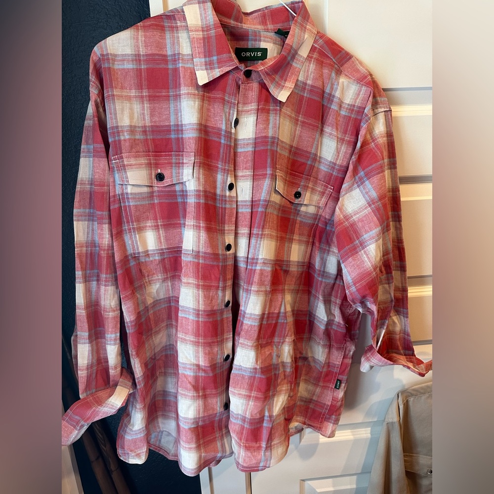 Orvis Men’s Plaid red Long Sleeve fishing shirt
